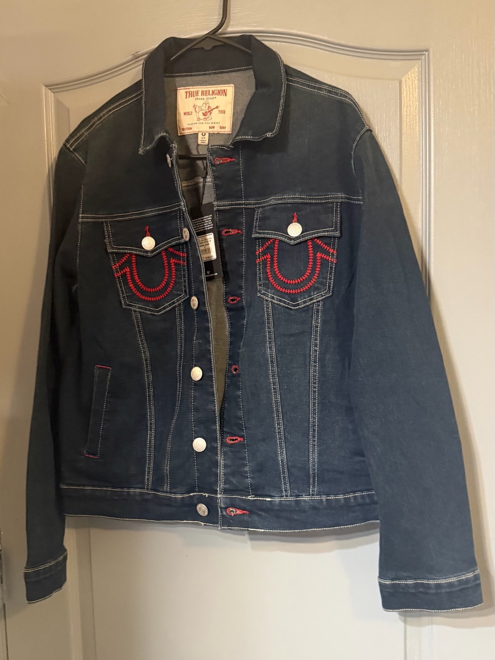 True Religion Indigo Denim Jacket with Red Embroidery S